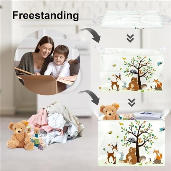 Clastyle Woodland Animals Bear Fox Raccoon Tree Baby Gift Storage Basket - Picture 3 of 7
